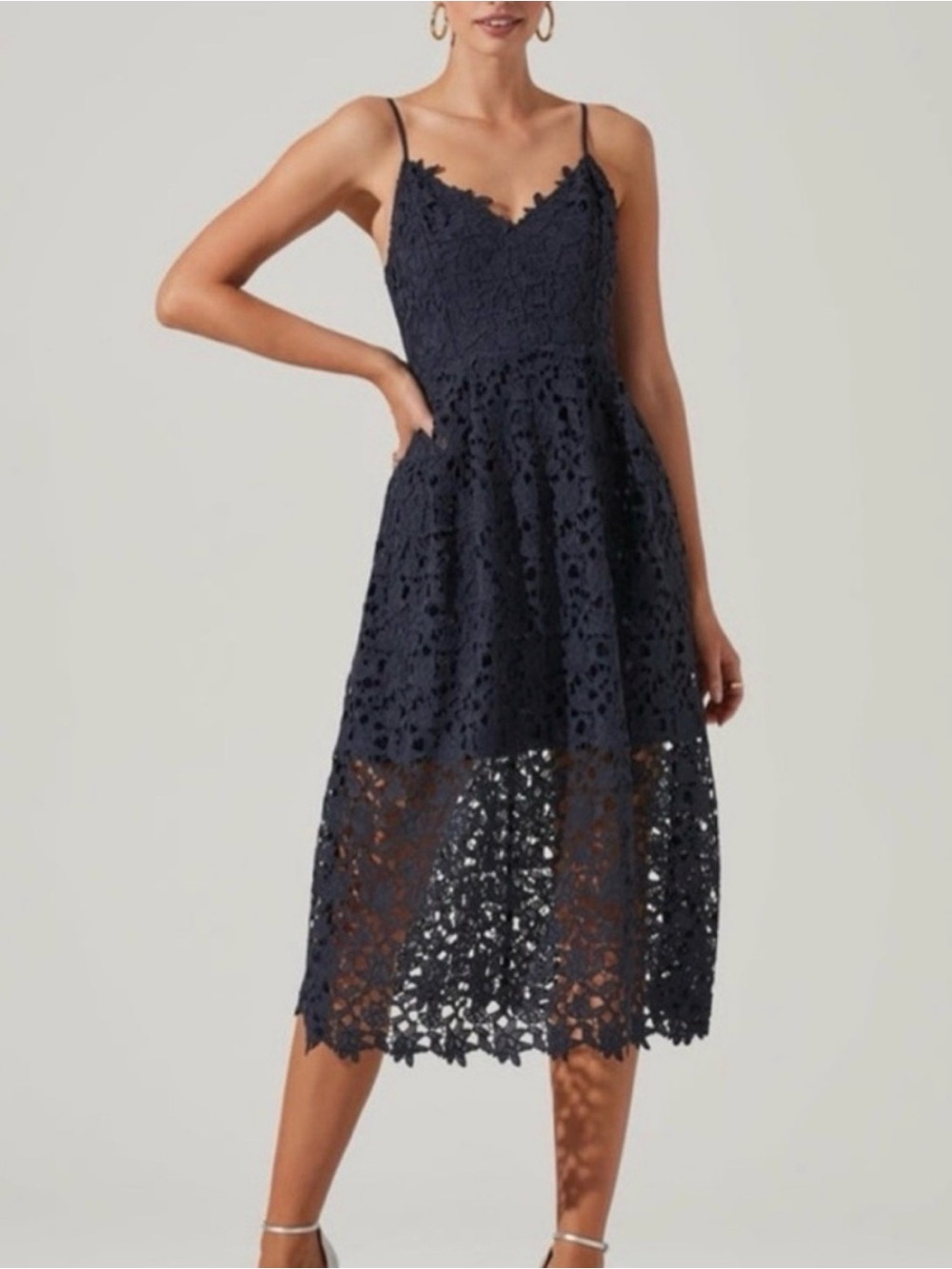 Astr Navy Lace Midi Dress